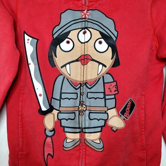 Devil Nut Under Red Flag Burning Embroidered Heavyweight Hoodie Size XS - Picture 2 of 13